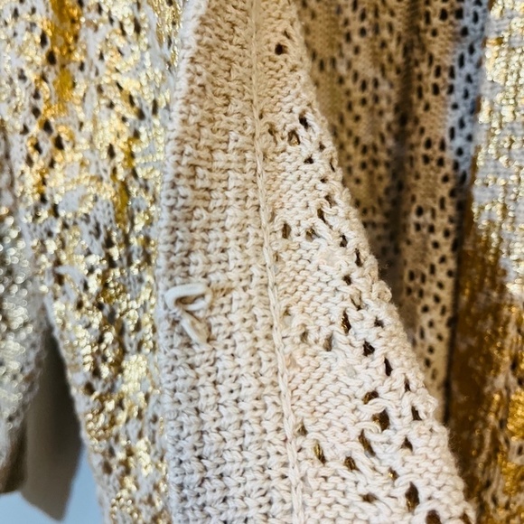 Charter Club Sweater Women L Tan Floral Cardigan Retro Western Boho Festival 80s - Picture 4 of 9